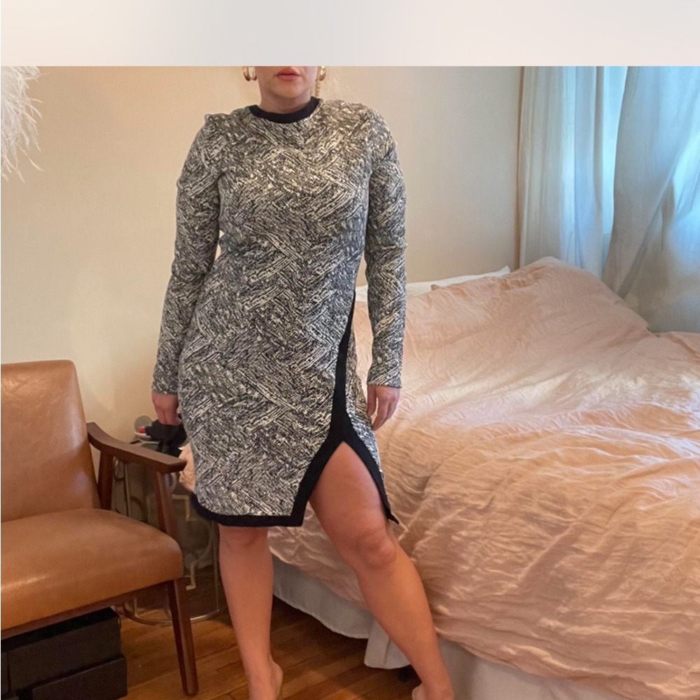 Twenty Gray Sheath Dress with Slit and Mock Neck